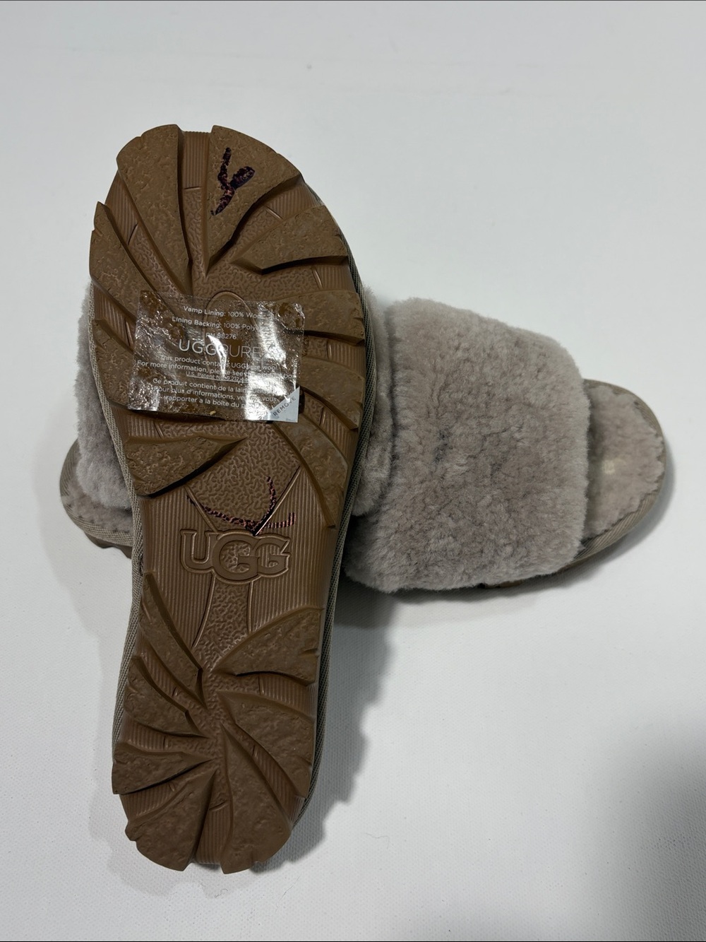 UGG Fluff Slide Slippers Beige Shearling Open Toe Womens Cozy Lounge - Picture 5 of 5